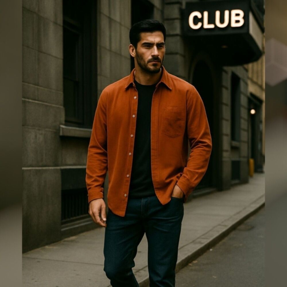 Corduroy BUD LIGHT Men Orange Long Sleeve Button Up Embroidered Plus Sz XXL Top